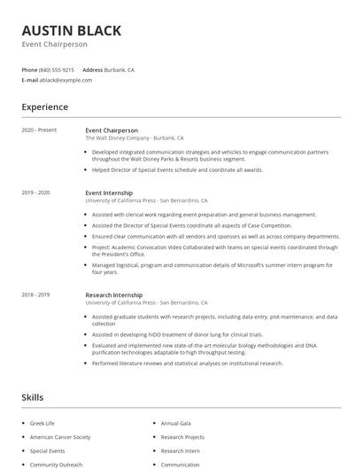 Event Chairperson Resume