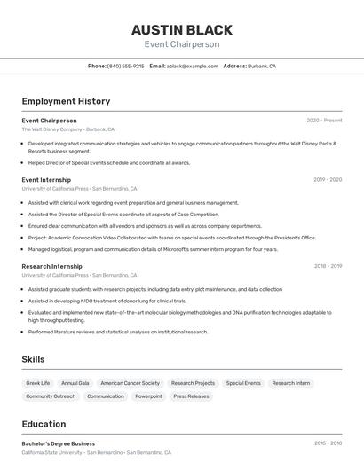 Event Chairperson Resume