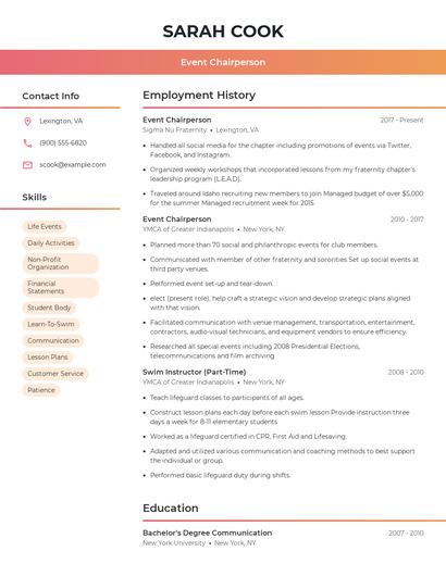 Event Chairperson Resume