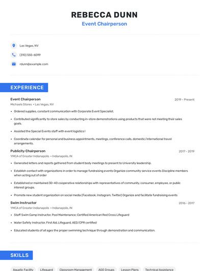 Event Chairperson Resume