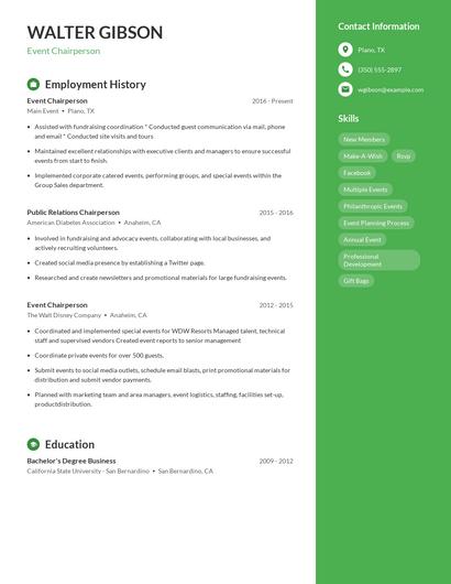 Event Chairperson Resume
