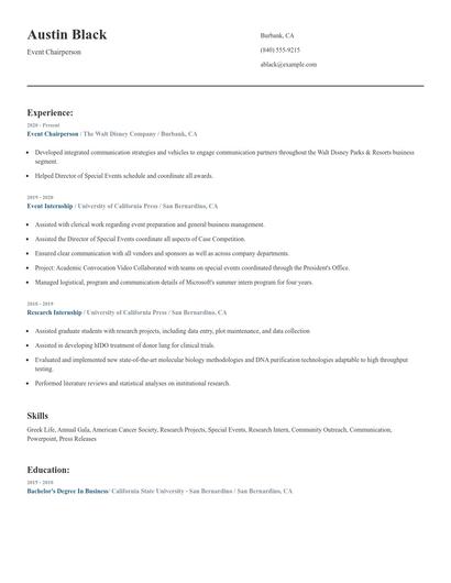 Event Chairperson Resume