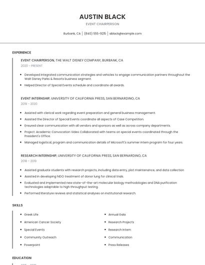 Event Chairperson Resume