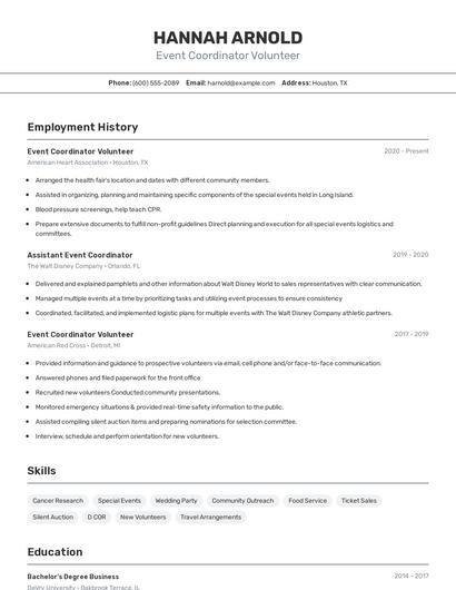 Event Coordinator Volunteer Resume