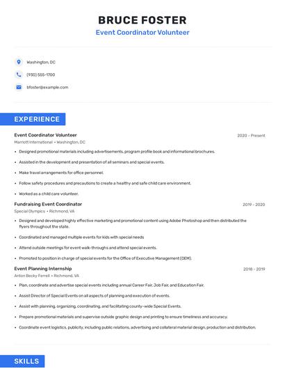 Event Coordinator Volunteer Resume