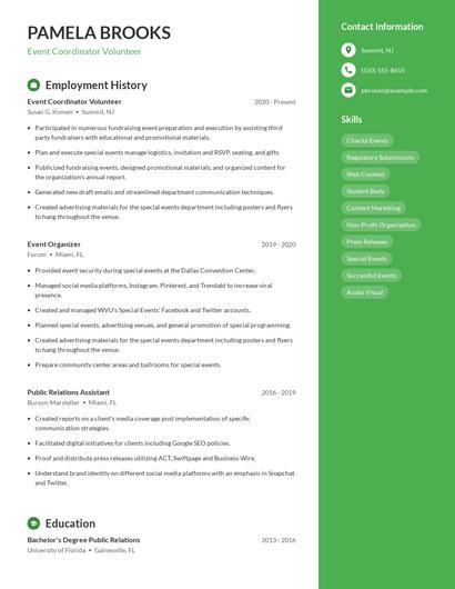 Event Coordinator Volunteer Resume