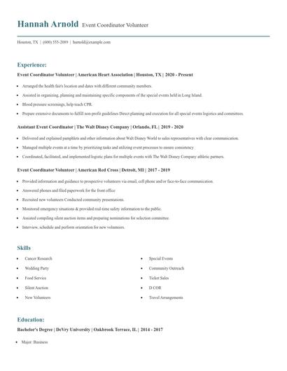 Event Coordinator Volunteer Resume