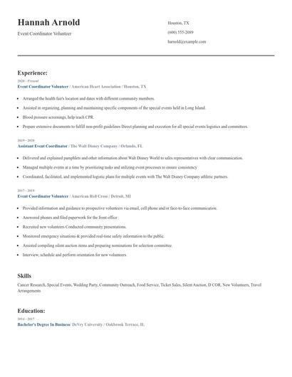 Event Coordinator Volunteer Resume