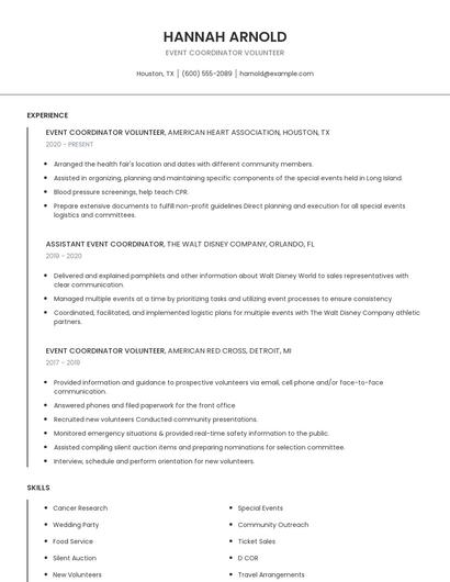 Event Coordinator Volunteer Resume