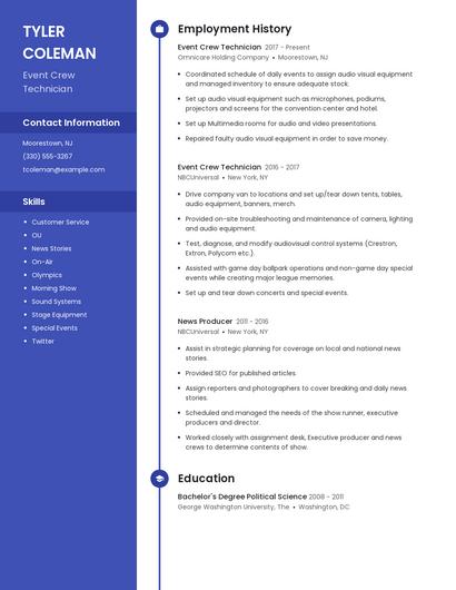 Event Crew Technician Resume