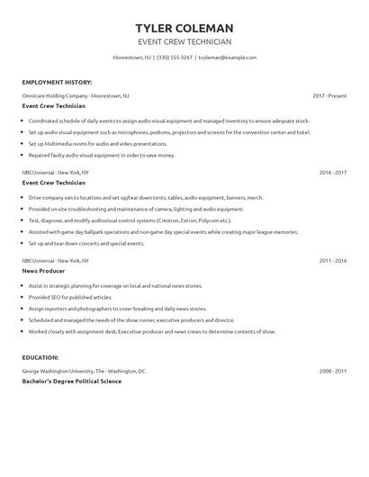 Event Crew Technician Resume
