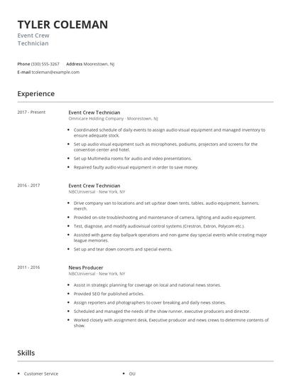 Event Crew Technician Resume