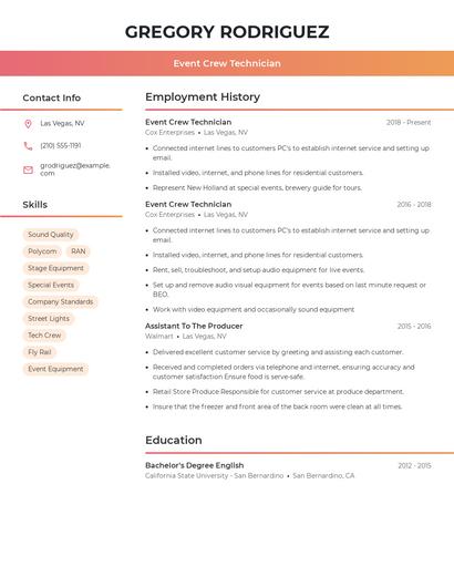 Event Crew Technician Resume