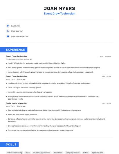 Event Crew Technician Resume
