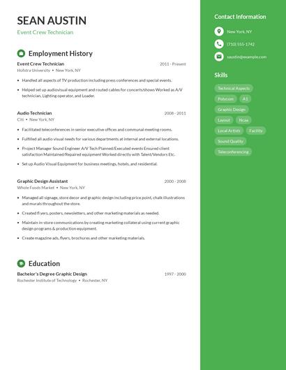 Event Crew Technician Resume