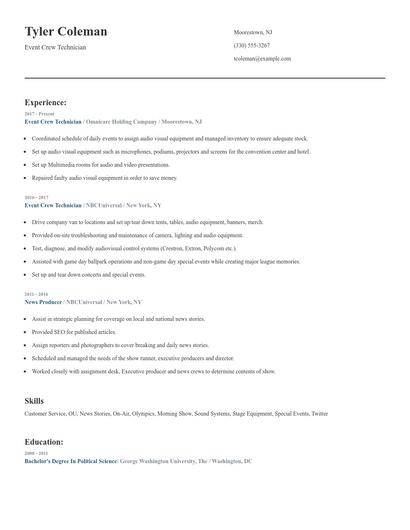 Event Crew Technician Resume