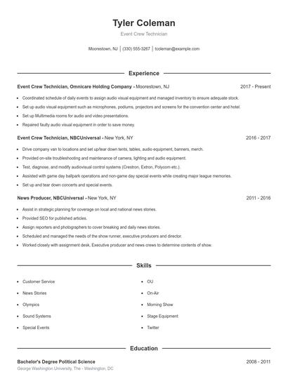 Event Crew Technician Resume