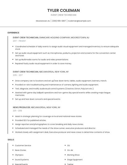 Event Crew Technician Resume