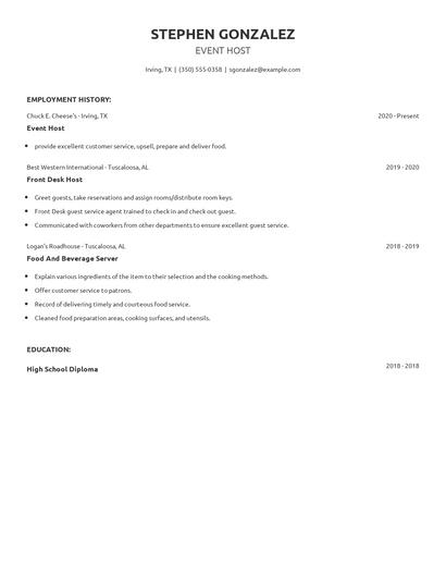 Event Host Resume
