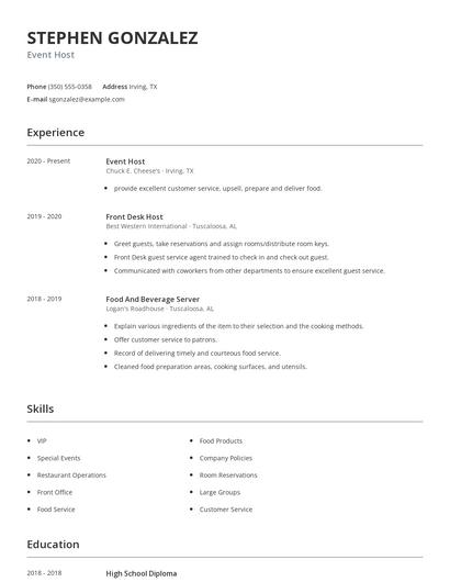 Event Host Resume