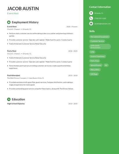Event Host Resume