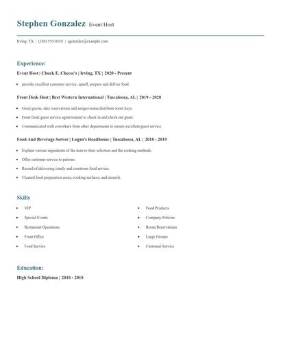 Event Host Resume