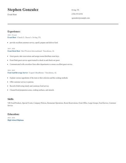 Event Host Resume