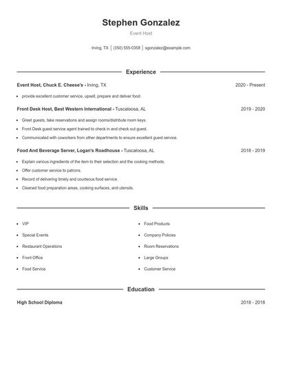 Event Host Resume