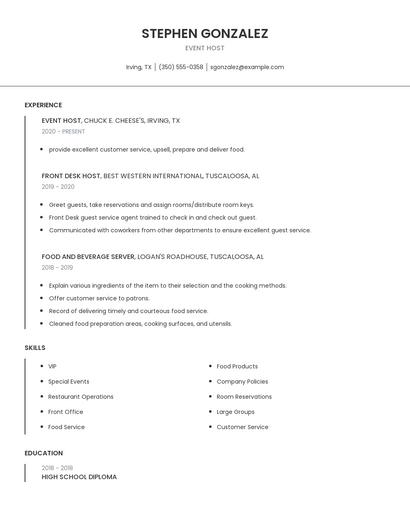 Event Host Resume