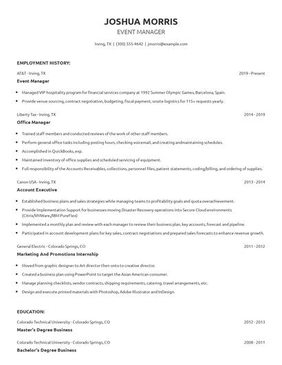 Event Manager Resume