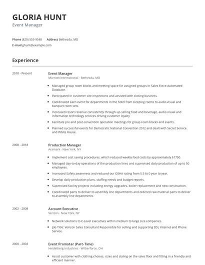 Event Manager Resume