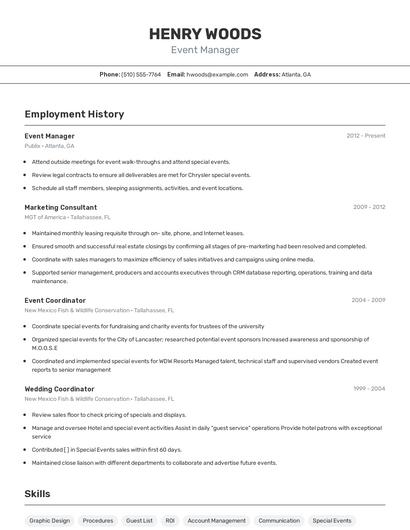 Event Manager Resume