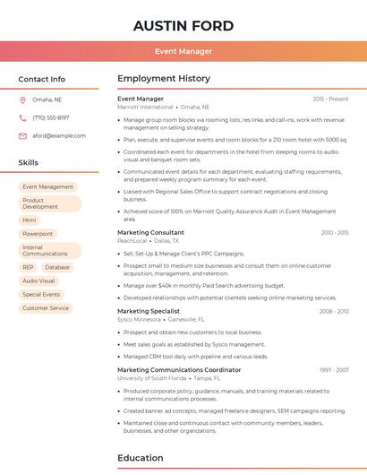 Event Manager Resume