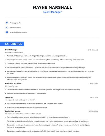 Event Manager Resume