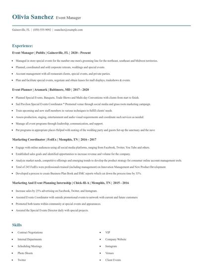 Event Manager Resume