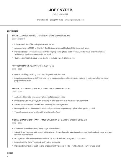 Event Manager Resume