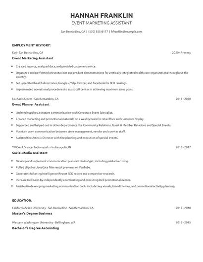 Event Marketing Assistant Resume