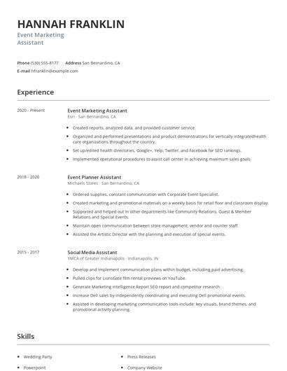 Event Marketing Assistant Resume