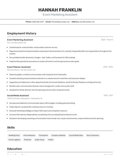 Event Marketing Assistant Resume