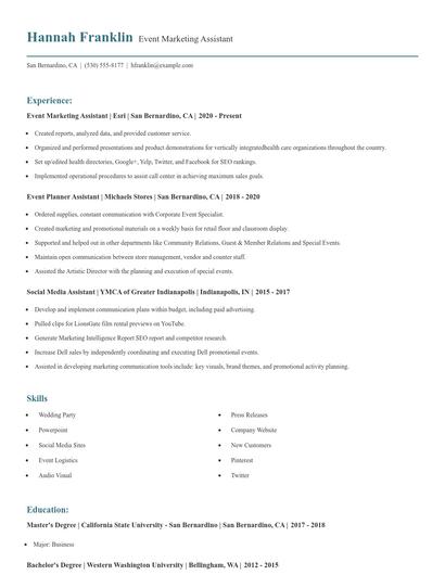 Event Marketing Assistant Resume