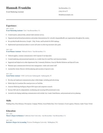 Event Marketing Assistant Resume