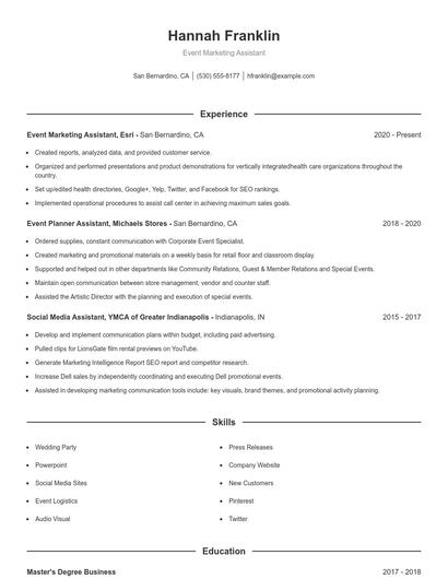 Event Marketing Assistant Resume