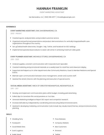 Event Marketing Assistant Resume
