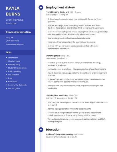 Event Planning Assistant Resume