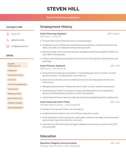 Event Planning Assistant Resume