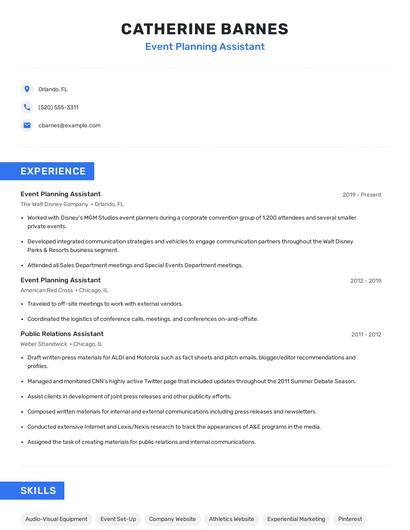 Event Planning Assistant Resume