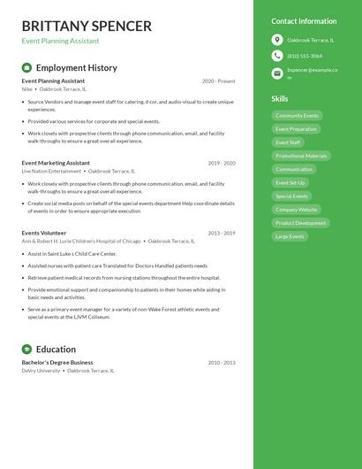 Event Planning Assistant Resume