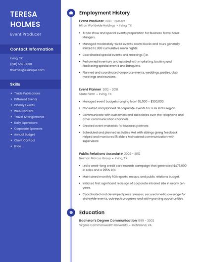 Event Producer Resume