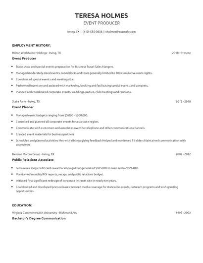 Event Producer Resume