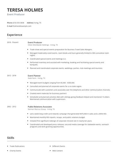 Event Producer Resume